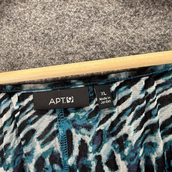 Apt. 9 Blouse Women XL Blue Animal Print Short Sleeve Round Neck Casual Comfort - Picture 3 of 7